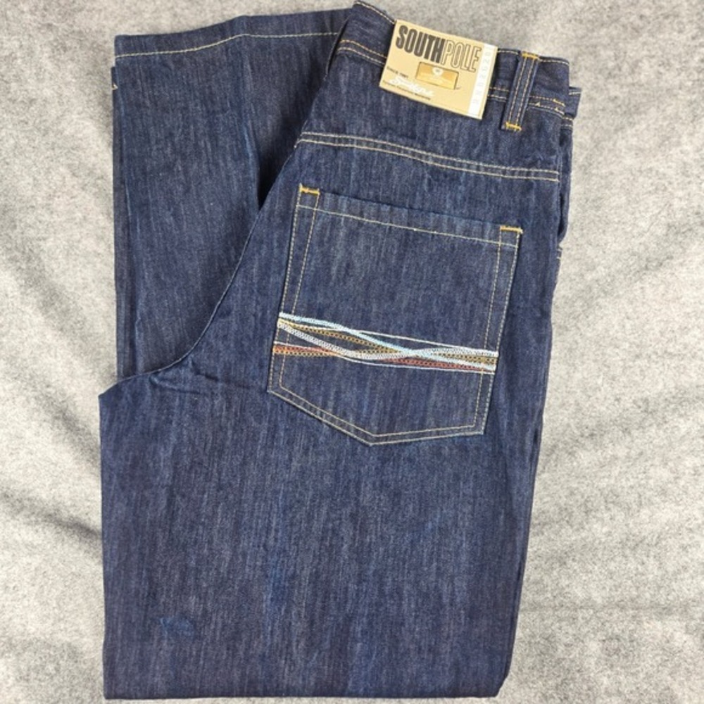 Southpole Baggy Denim Jeans Mens 34 Dark Wash Embroidered Y2K Streetwear Indigo